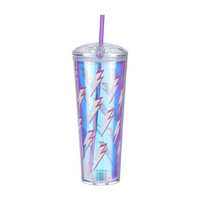 Gobelet avec paille violet avec éclairs Illusion