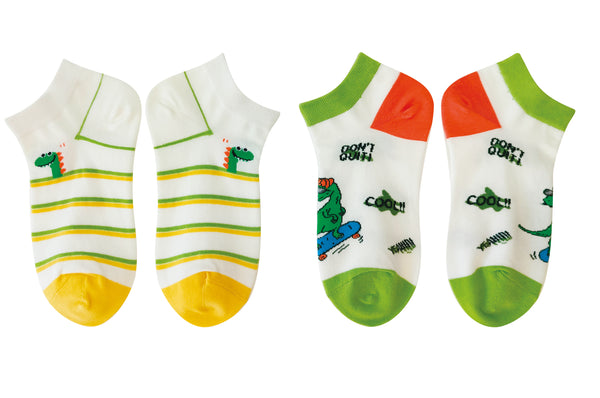 Socquettes enfants x2 rayées 7-9 ans DINOSAURE