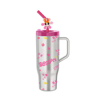 Bouteille plastique avc paille rose 1250ml LES SUPER NANAS