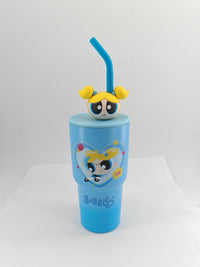 Gobelet métal avec paille 900ml bleu the Powerpuff Girls Collection