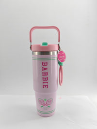 Gobelet à double paroi acier poignée et paille 860ml rose Barbie Collection