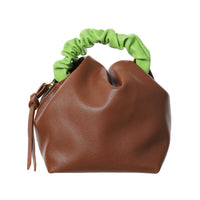 Sac à main café poignée verte Wrinkled Color