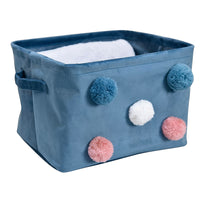 Panier de rangement doux bleu avec pompons S
