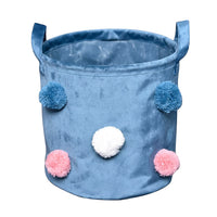 Seau de rangement doux bleu avec pompons S
