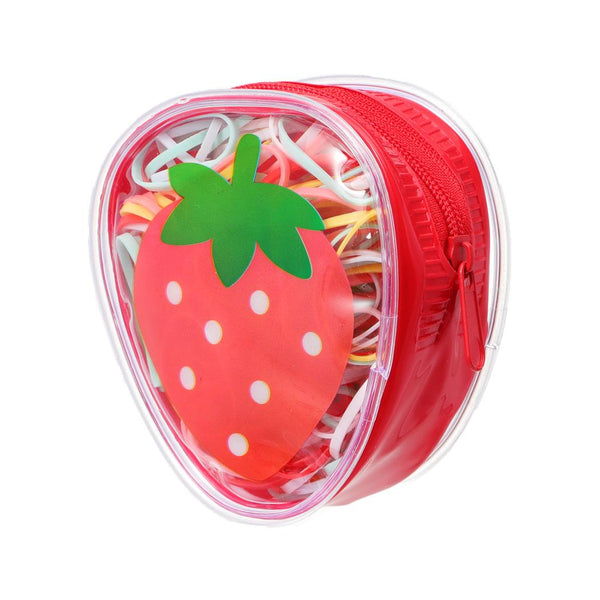 Pochette forme de fruits avec 200 élastiques à cheveux Fruit