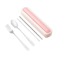 Set de couverts fourchette cuillère paille et brosse rose Solid Color Series