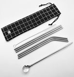 Pailles x7 et pochon en tissu noir Black & White Series