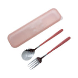 Ensemble de couverts portables fourchette et cuillère rouges Solid Color Series