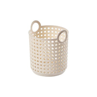 Panier de rangement rond beige tressé avec poignées S Bamboo Weaving Series