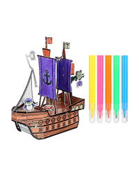 Puzzle 3 D bateau de pirate à colorier avec 5 feutres halloween
