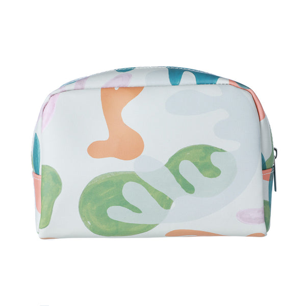 Trousse cosmétique fleurs abstraites grise