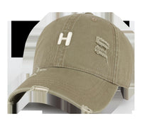 Casquette en denim délavé déchiré kaki foncé H Ripped Series
