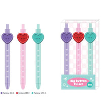 Set de stylos a bille x3 bouton cœur Big Button Series