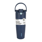 Bouteille acier inoxydable bleu profond 890ml double paroi bouchon à clapet avec paille et poignée L