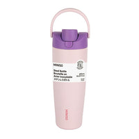 Bouteille acier inoxydable rose 890ml double paroi bouchon à clapet avec paille et poignée Large Ser