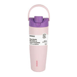 Bouteille acier inoxydable rose 890ml double paroi bouchon à clapet avec paille et poignée Large Ser