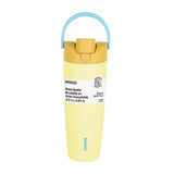 Bouteille acier inoxydable jaune 890ml double paroi bouchon à clapet avec paille et poignée Large Se