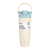 Bouteille acier inoxydable beige 890ml double paroi bouchon à clapet avec paille et poignée Large Se
