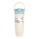 Bouteille acier inoxydable beige 890ml double paroi bouchon à clapet avec paille et poignée Large Se