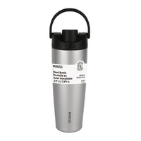Bouteille acier inoxydable argenté 890ml double paroi bouchon à clapet avec paille et poignée Large