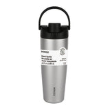 Bouteille acier inoxydable argenté 890ml double paroi bouchon à clapet avec paille et poignée Large