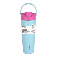 Bouteille acier inoxydable bleu clair 890ml double paroi bouchon à clapet avec paille et poignée Lar