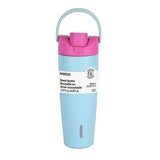 Bouteille acier inoxydable bleu clair 890ml double paroi bouchon à clapet avec paille et poignée Lar